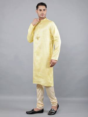 yellow colour jacquard design kurta sets 3