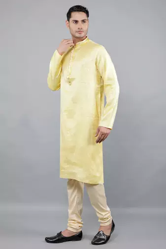 yellow colour jacquard design kurta sets