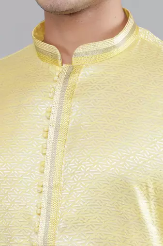 yellow colour jacquard design kurta sets