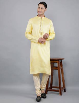 yellow colour jacquard design kurta sets 5