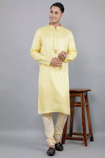 yellow colour jacquard design kurta sets