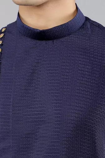 navy colour jacquard design kurta sets