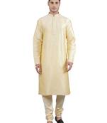 fawn colour woven design kurta sets