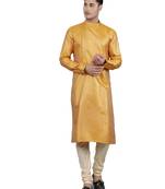mustard colour jacquard design kurta sets