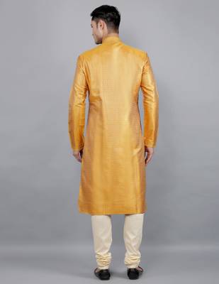 mustard colour jacquard design kurta sets 2