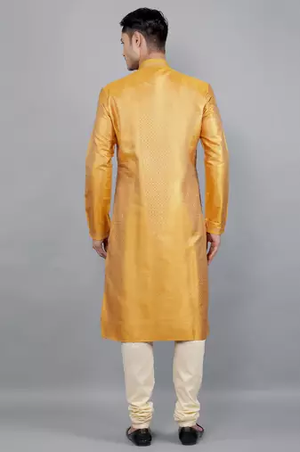 mustard colour jacquard design kurta sets