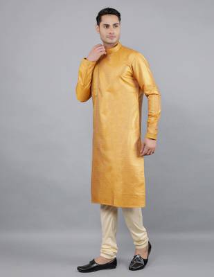 mustard colour jacquard design kurta sets 3