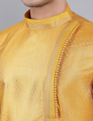 mustard colour jacquard design kurta sets 4