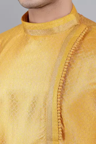 mustard colour jacquard design kurta sets