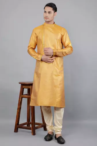 mustard colour jacquard design kurta sets