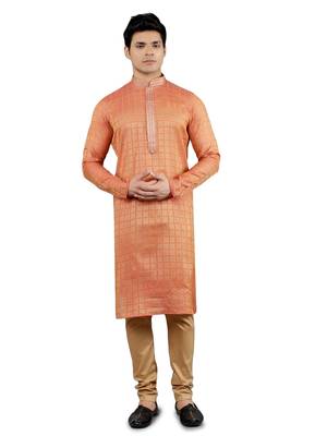 peach colour brocade design kurta sets 1
