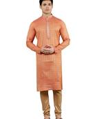 peach colour brocade design kurta sets