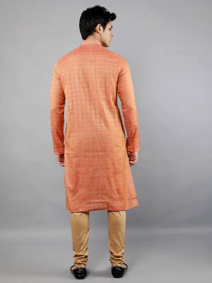 peach colour brocade design kurta sets 2