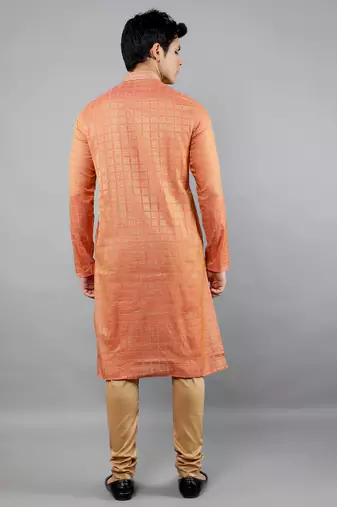 peach colour brocade design kurta sets