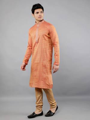 peach colour brocade design kurta sets 3