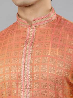 peach colour brocade design kurta sets 4