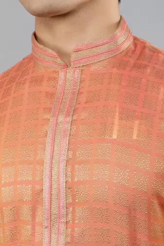 peach colour brocade design kurta sets