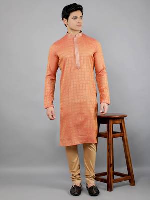 peach colour brocade design kurta sets 5