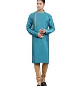 aqua colour jacquard design kurta sets