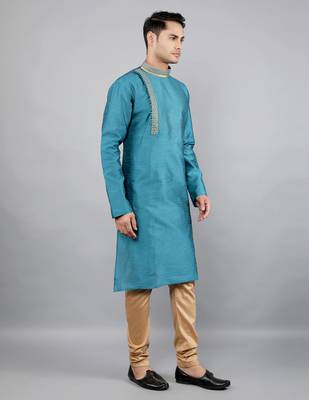 aqua colour jacquard design kurta sets 3