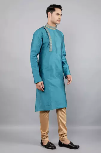 aqua colour jacquard design kurta sets