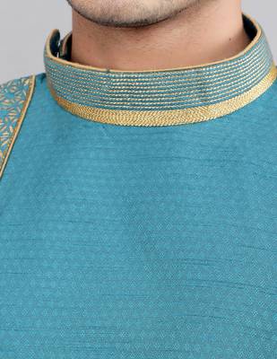 aqua colour jacquard design kurta sets 4