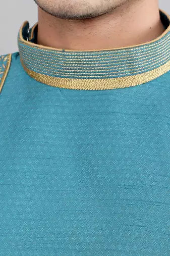 aqua colour jacquard design kurta sets