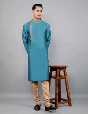 aqua colour jacquard design kurta sets 5
