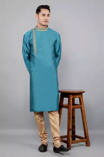 aqua colour jacquard design kurta sets