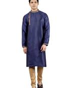 navy colour woven design kurta sets