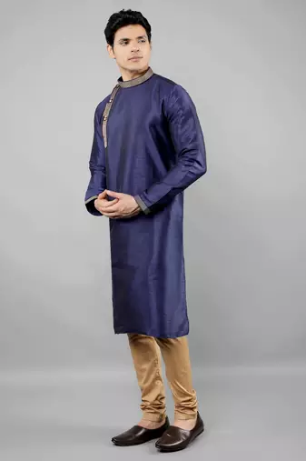 navy colour woven design kurta sets