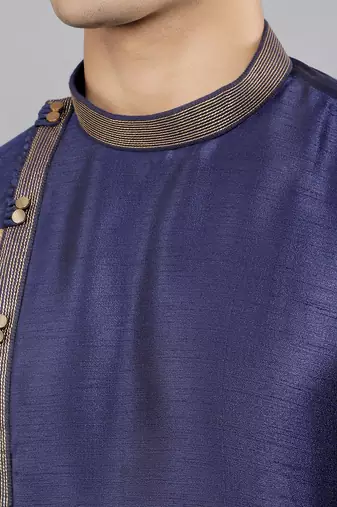 navy colour woven design kurta sets
