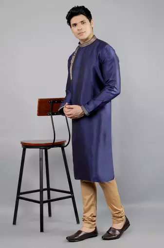 navy colour woven design kurta sets