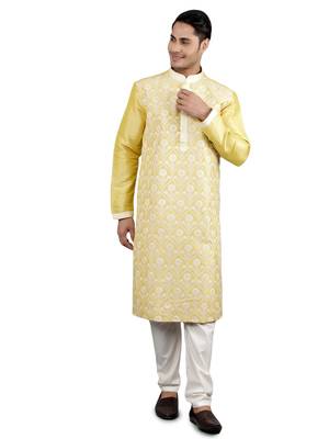 yellow colour woven design kurta sets 1