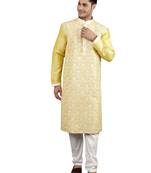 yellow colour woven design kurta sets