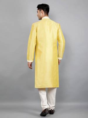 yellow colour woven design kurta sets 2