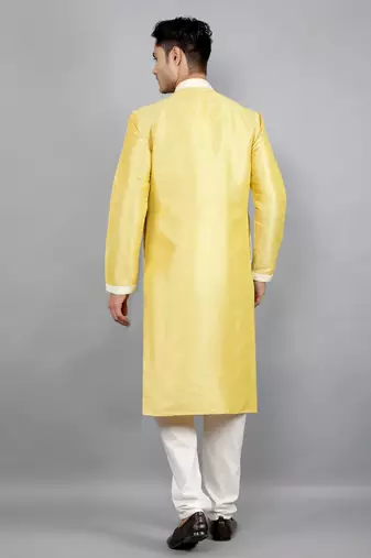 yellow colour woven design kurta sets