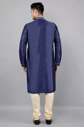 navy colour woven design kurta sets