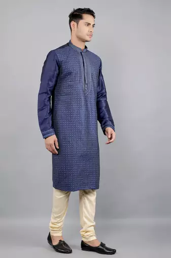 navy colour woven design kurta sets