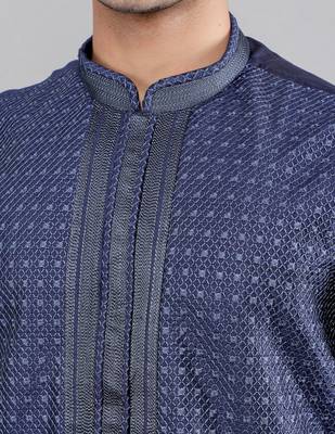 navy colour woven design kurta sets 4