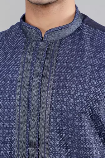 navy colour woven design kurta sets