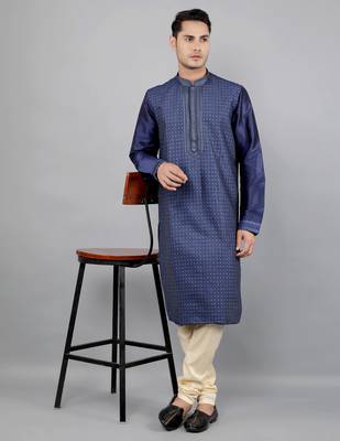 navy colour woven design kurta sets 5