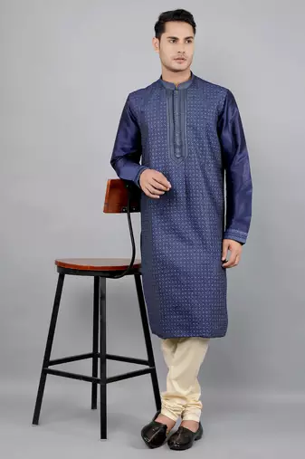 navy colour woven design kurta sets