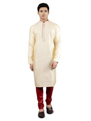 fawn colour woven design kurta sets 1