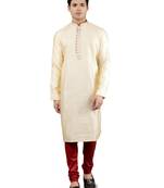 fawn colour woven design kurta sets