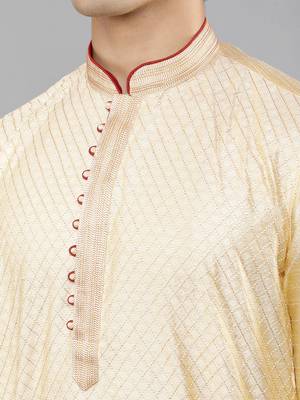 fawn colour woven design kurta sets 4