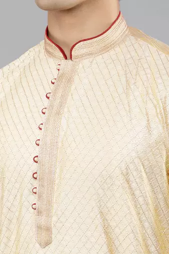fawn colour woven design kurta sets