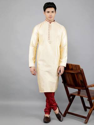 fawn colour woven design kurta sets 5