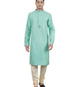 lt.aqua colour jacquard design kurta sets