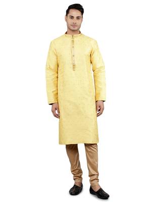 yellow colour jacquard design kurta sets 1